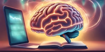 Ilustração de cérebro humano sobre caderno e computador. Conceito de controle de hábitos.
