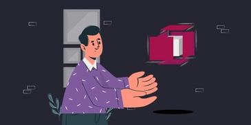 O Design Sprint é uma metodologia desenvolvida dentro da Google. - Ilustração de homem segurando um bloco vermelho.