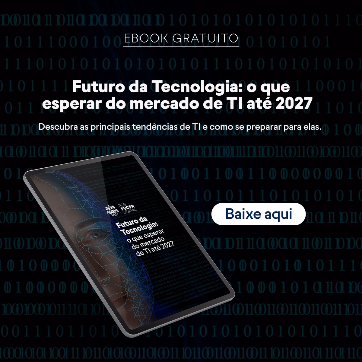 A tablet displaying an ebook cover titled, 