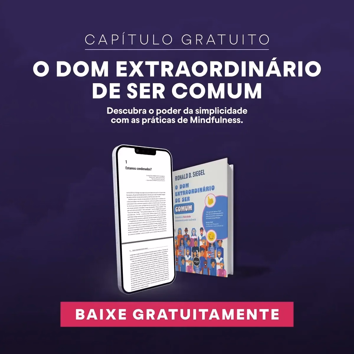 A phone and a book are on a purple background.