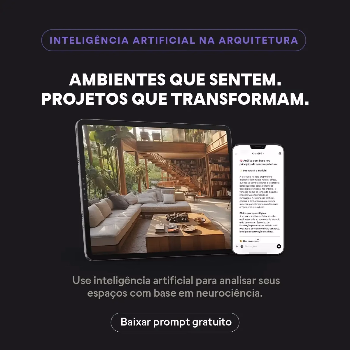 Advertisement for AI in architecture. Features a tablet and phone with design and text 