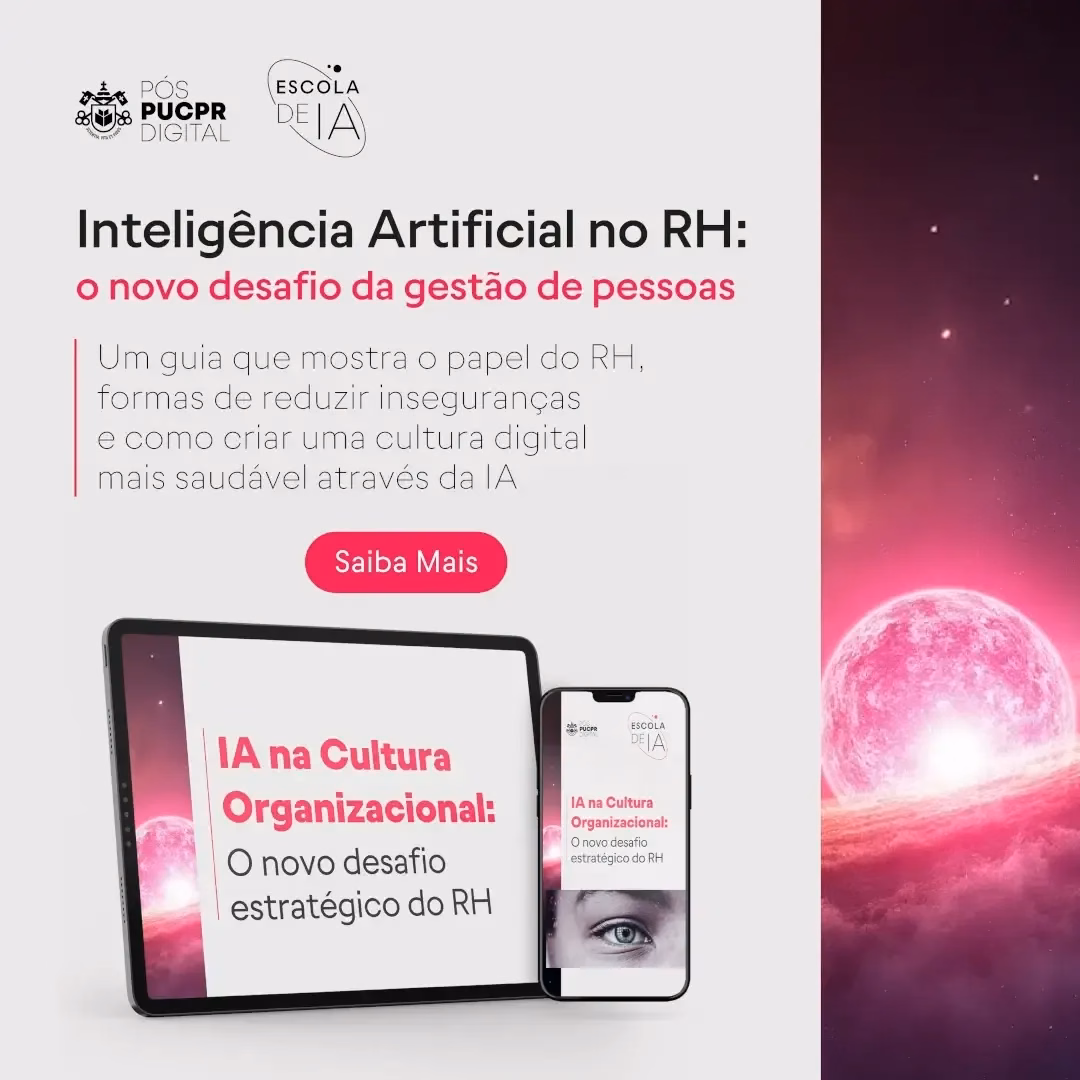 Advertisement about AI in Human Resources, with tablet and phone display.