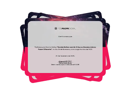 Pilha de certificados de microcertificação da Pós PUCPR Digital